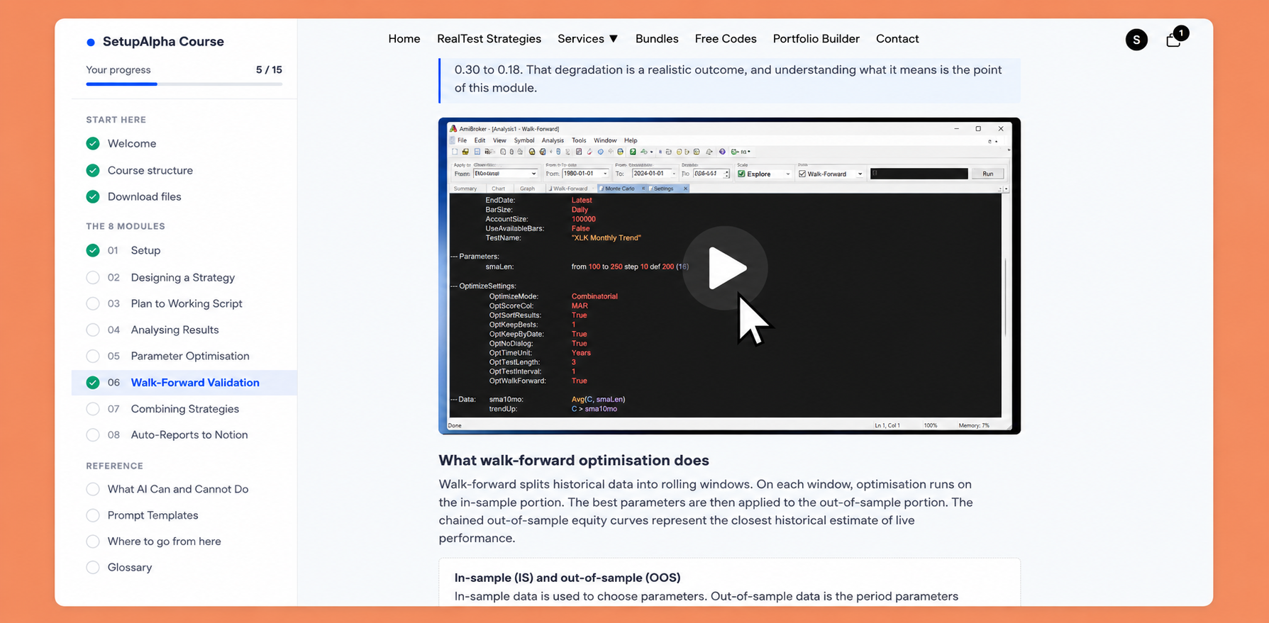 realtest software backtesting course tutorial